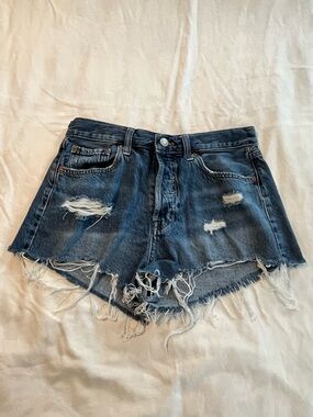 Aeropostale Boyfriend Distress 5 Button Fly Shorts Blue Denim SZ 6 Waist 28” EUC